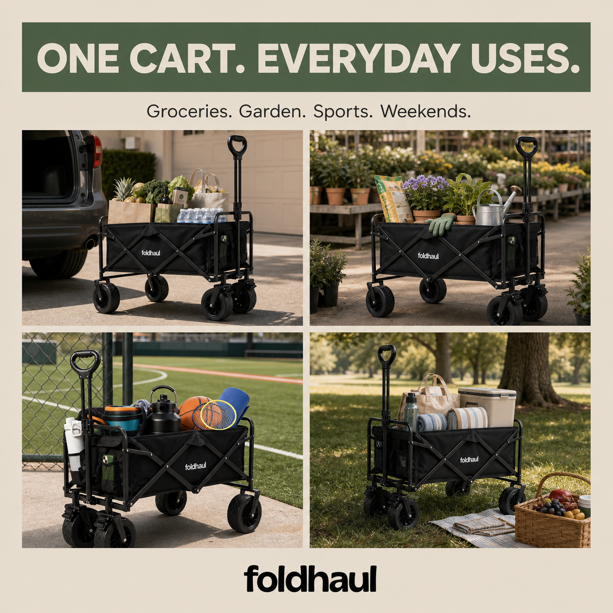 Foldhaul One | Collapsible Folding Wagon Cart for Groceries