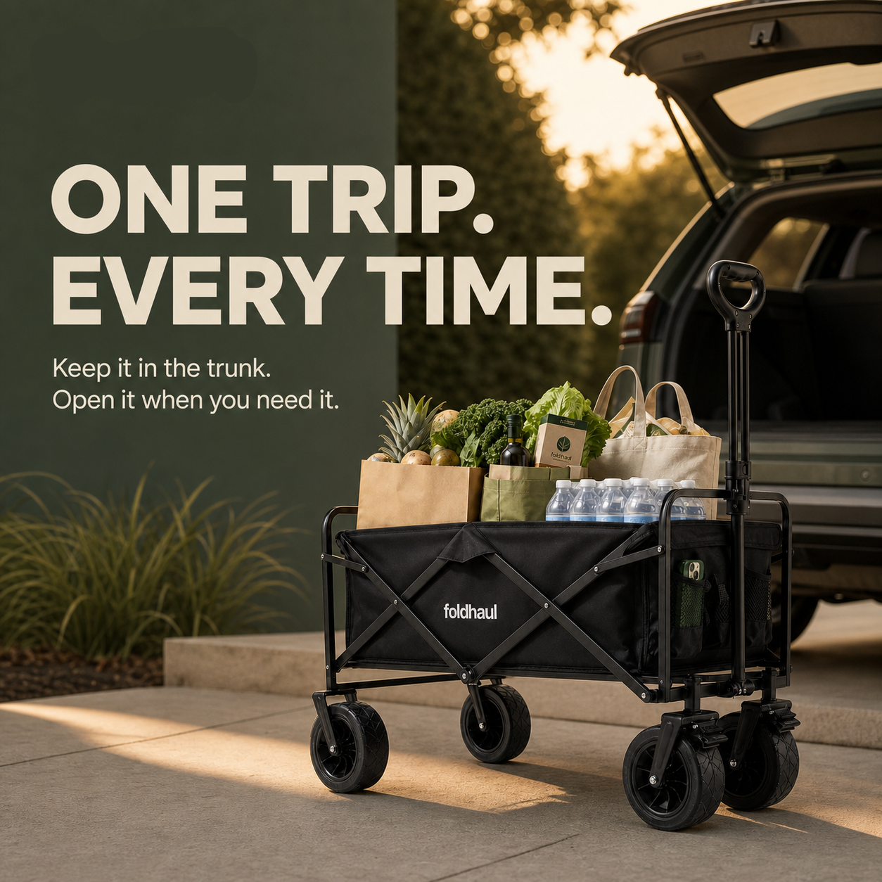 Foldhaul One | Collapsible Folding Wagon Cart for Groceries